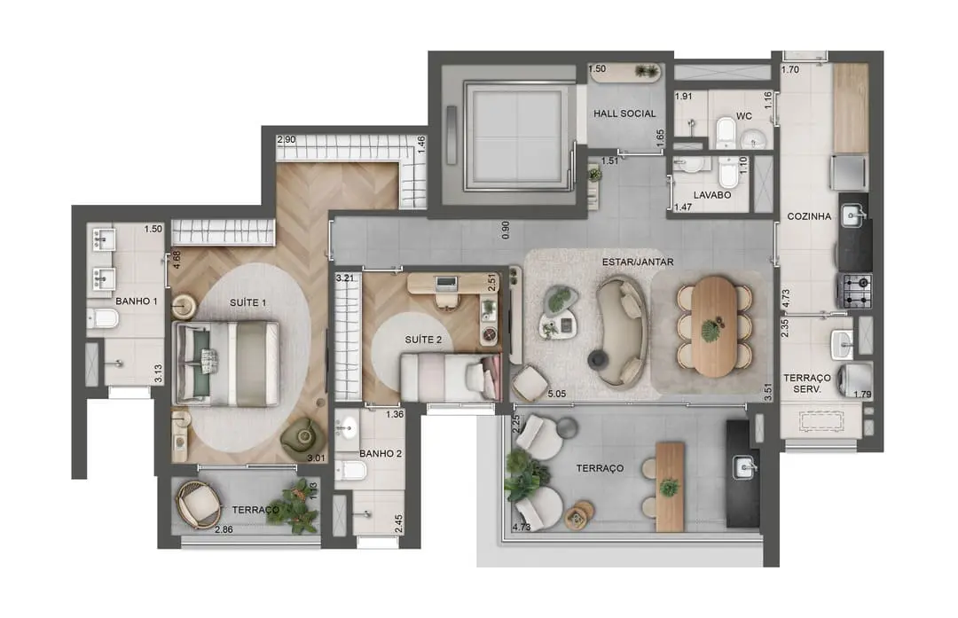 Planta Apto 108m² B Lindenberg Alto das Nações