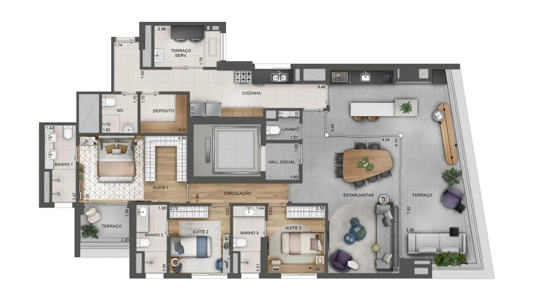 Planta Apto 164m² A Lindenberg Alto das Nações