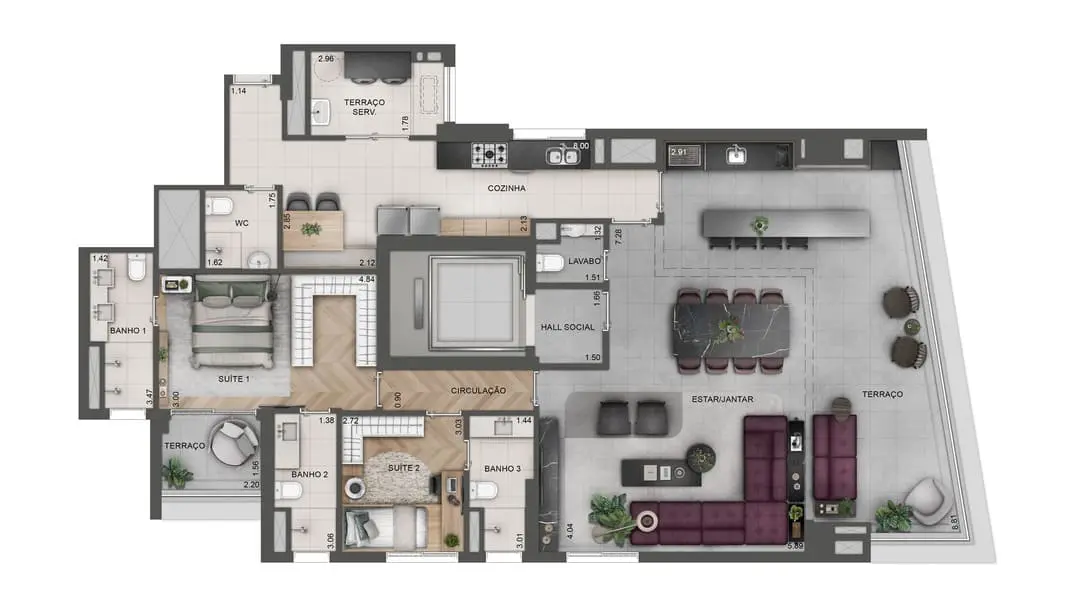 Planta Apto 164m² B Lindenberg Alto das Nações