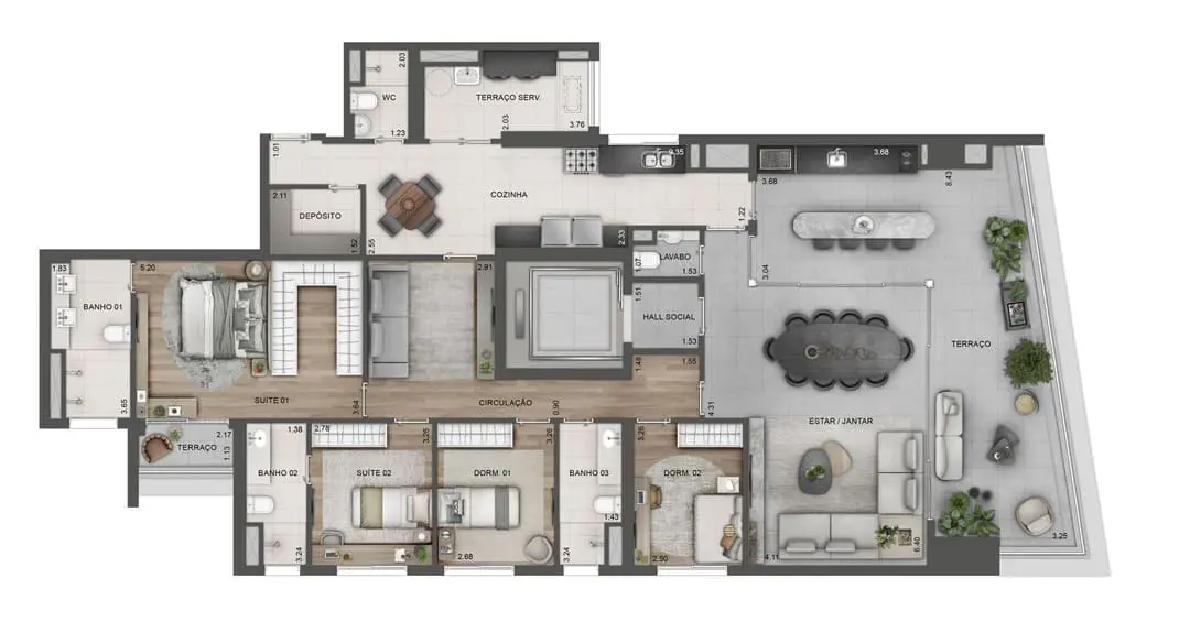 Planta Apto 211m² A Lindenberg Alto das Nações