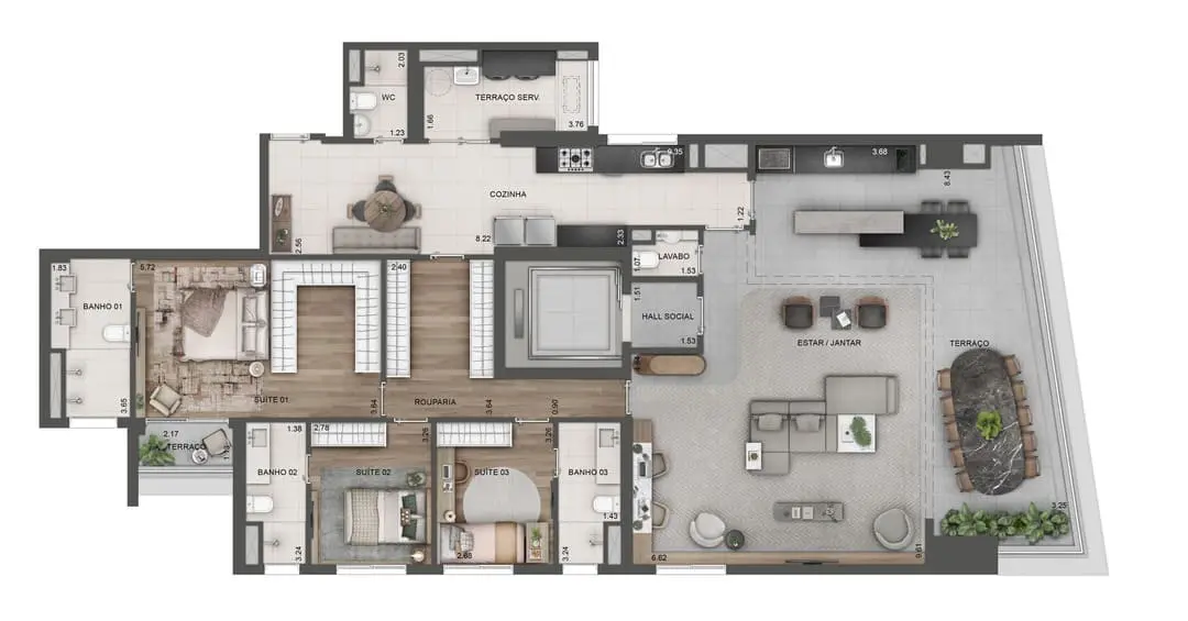 Planta Apto 211m² A Lindenberg Alto das Nações